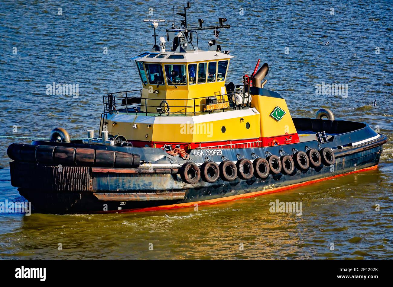 Tugboat Lisa Cooper works on the Mobile River near the Port of Mobile, March 3, 2023, in Mobile, Alabama. Lisa Cooper was built in 2010 by C and G Boa Stock Photo