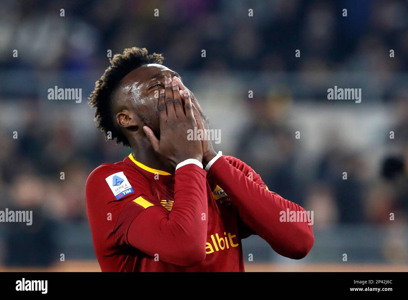 Rome, Italy. 05th Mar, 2023. Tammy Abraham, of AS Roma, reacts during the Serie A football match between Roma and Juventus at Rome's Olympic stadium, Rome, Italy, March 05, 2023. Credit: Riccardo De Luca - Update Images/Alamy Live News Stock Photo