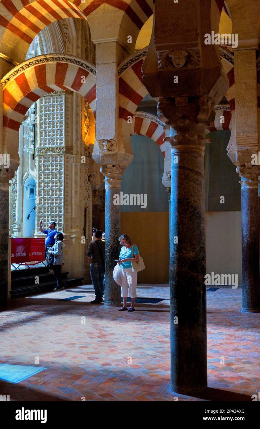 Cordoba.Andalusia. Spain: Interior of Mosque-Cathedral.Zone of the mosque.Almanzor's architectural amplification/ Interior de la Mezquita-Catedral. Zo Stock Photo
