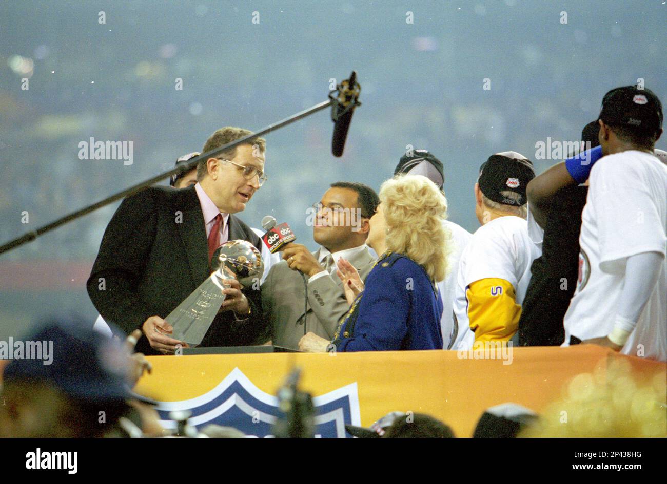 St. Louis Rams' owner Georgia Frontiere , left, congratulates Rams' Anthony  Hargrove after the Rams' victory over the Denver Broncos in an NFL football  game Sunday, Sept. 10, 2006, in St. Louis.