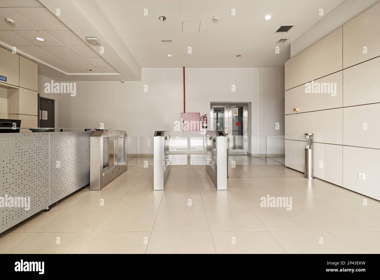 Entrance to an office building with access control with glass doors