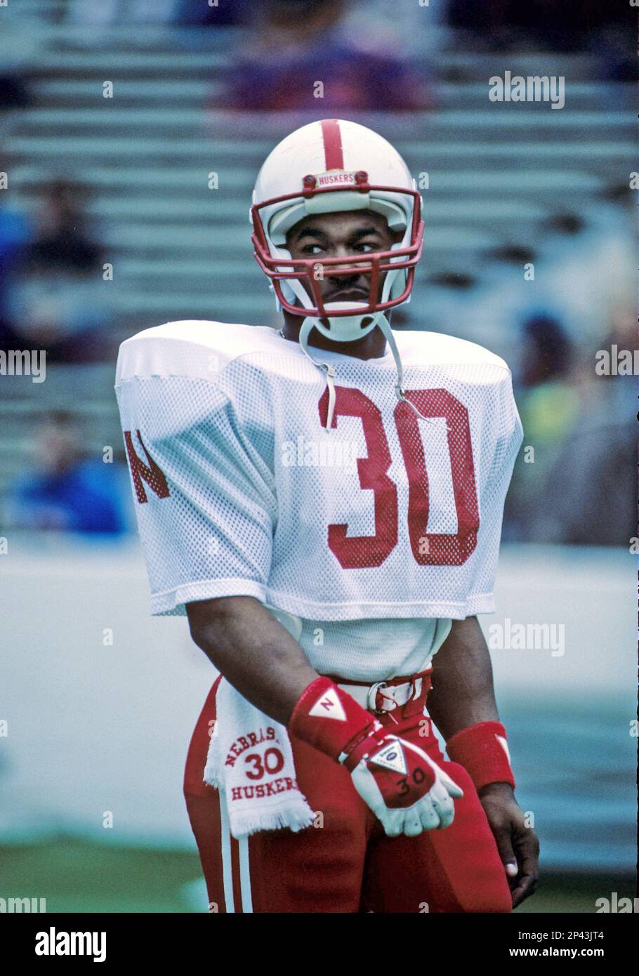 University of Nebraska running back Mike Rozier (30) warms up for play in 1983. (AP Photo / Al Messerschmidt Stock Photo - Alamy