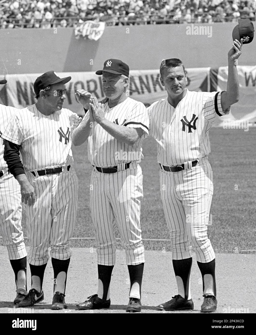 FILE : L to R - Yogi Berra, Whitey Ford and Roger Maris of the New York  Yankees at a New York Yankees Old-Timers Game at Yankee Stadium in the  Bronx, New