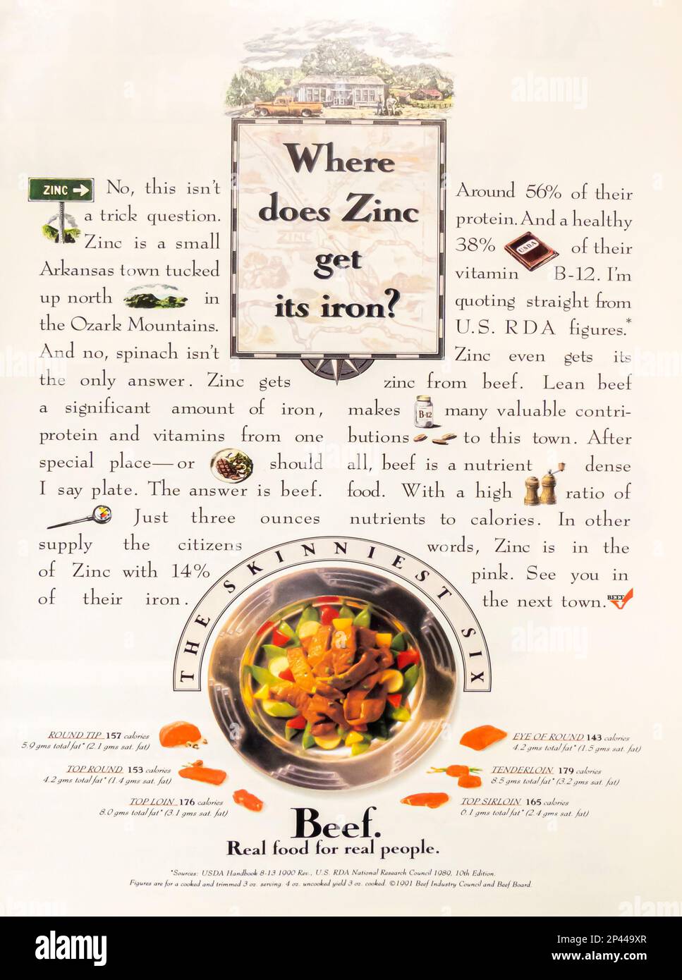 Beef industry council advert in a Natgeo magazine April 1991 Stock