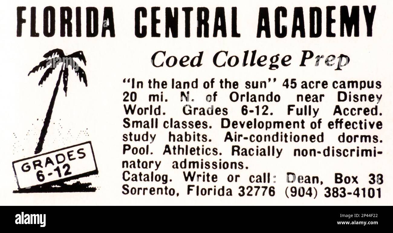 Florida central academy advert in a Natgeo magazine January 1979 Stock Photo