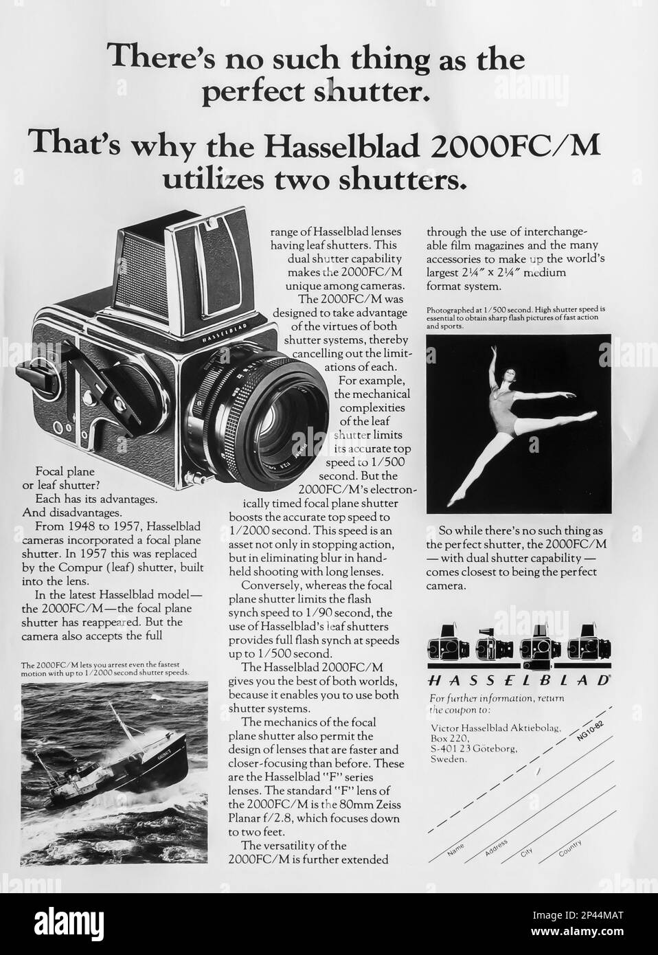 Hasselblad 2000 FC/M advert in a Natgeo magazine October 1982 Stock Photo