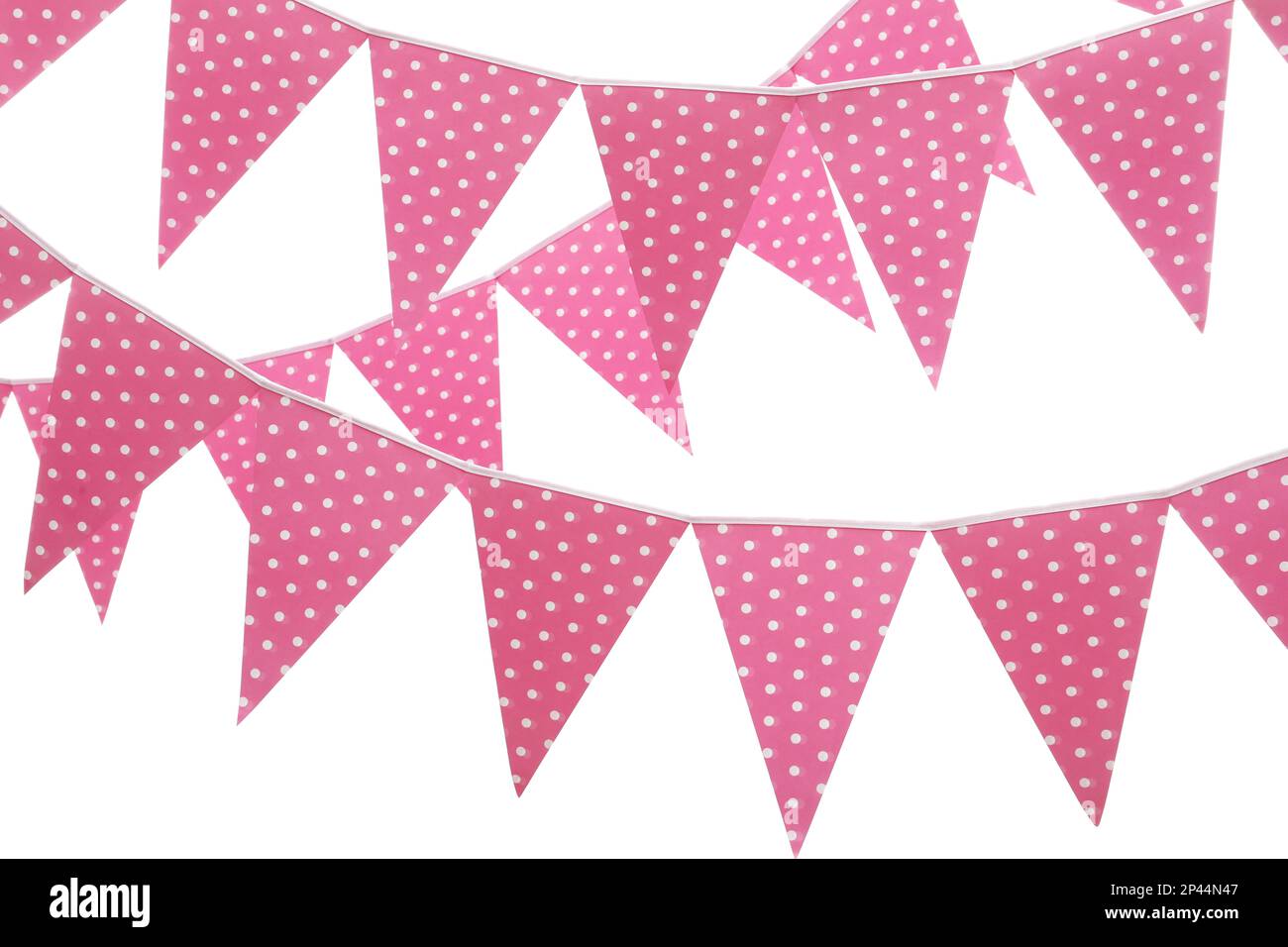 Rows of triangular bunting flags on white background. Festive decor ...