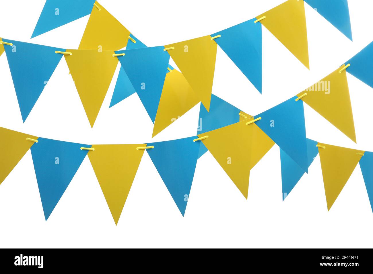 Rows of triangular bunting flags on white background. Festive decor ...