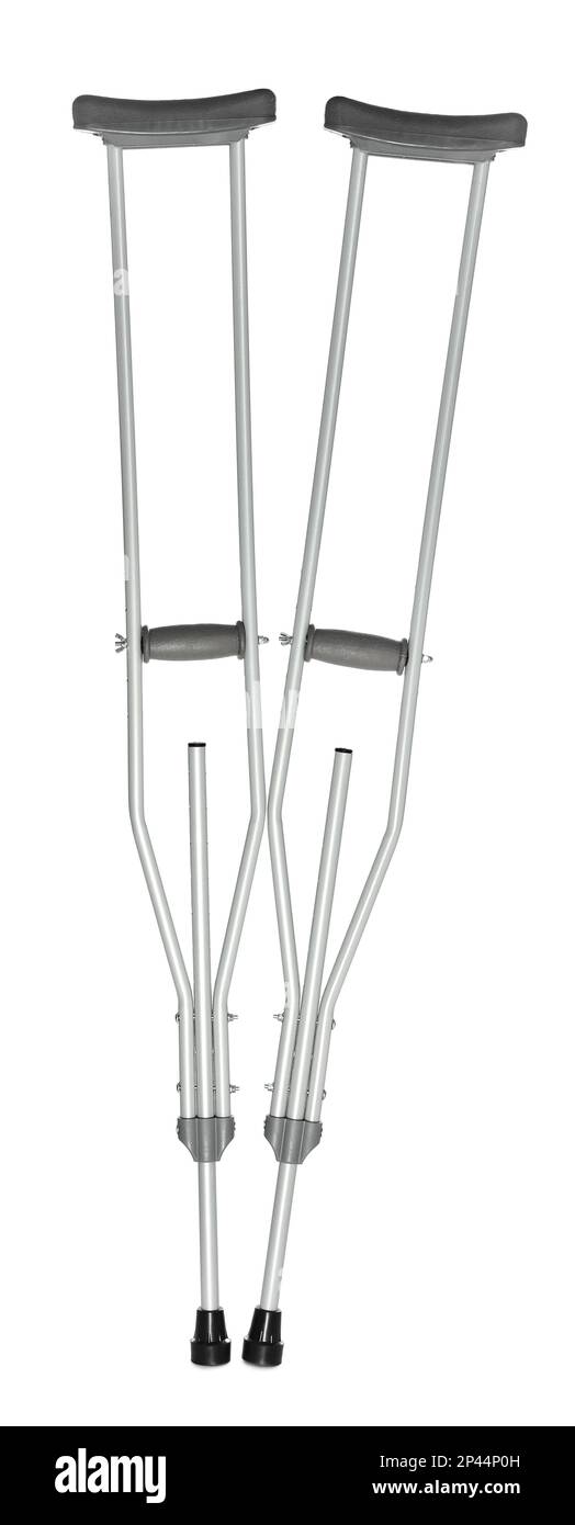 Pair of axillary crutches on white background Stock Photo Alamy
