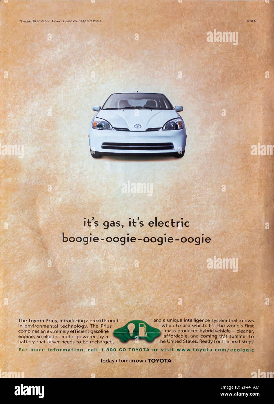 Toyota Prius advert in a Natgeo magazine May 2000 Stock Photo