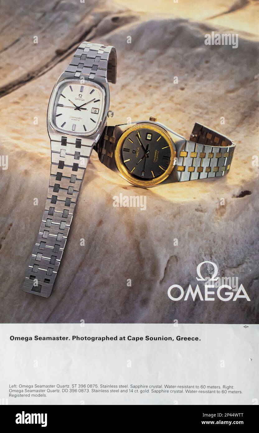 Omega Seamaster advert in a Natgeo magazine June 1981 Stock Photo