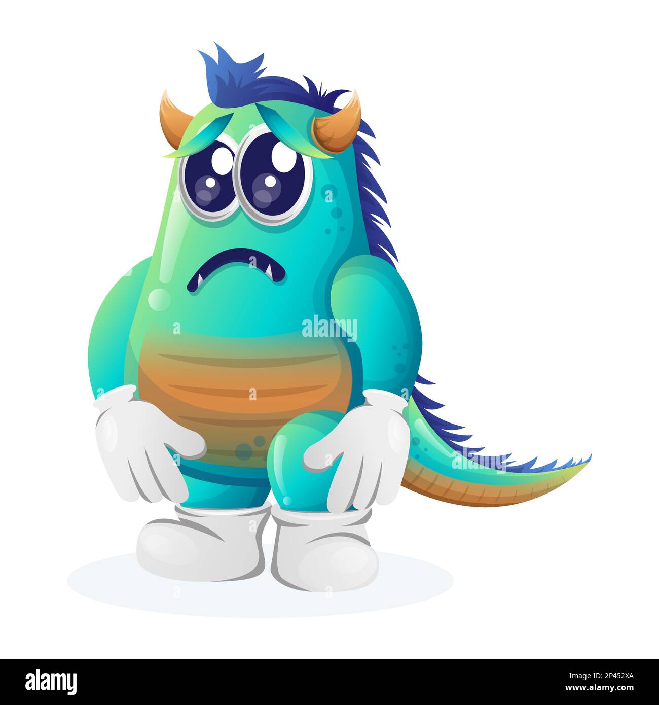 Cute blue monster with sad expression. Perfect for kids, small business or e-Commerce, merchandise and sticker, banner promotion, blog or vlog channel Stock Vector