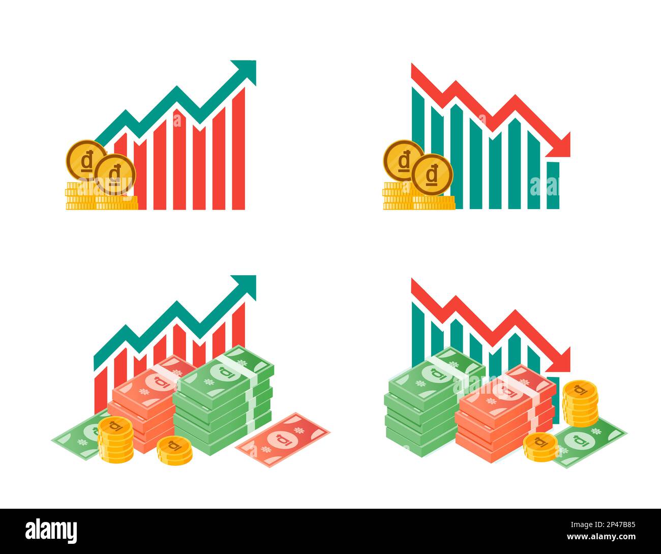 Vietnamese Dong Money Fluctuation Illustrations Stock Vector