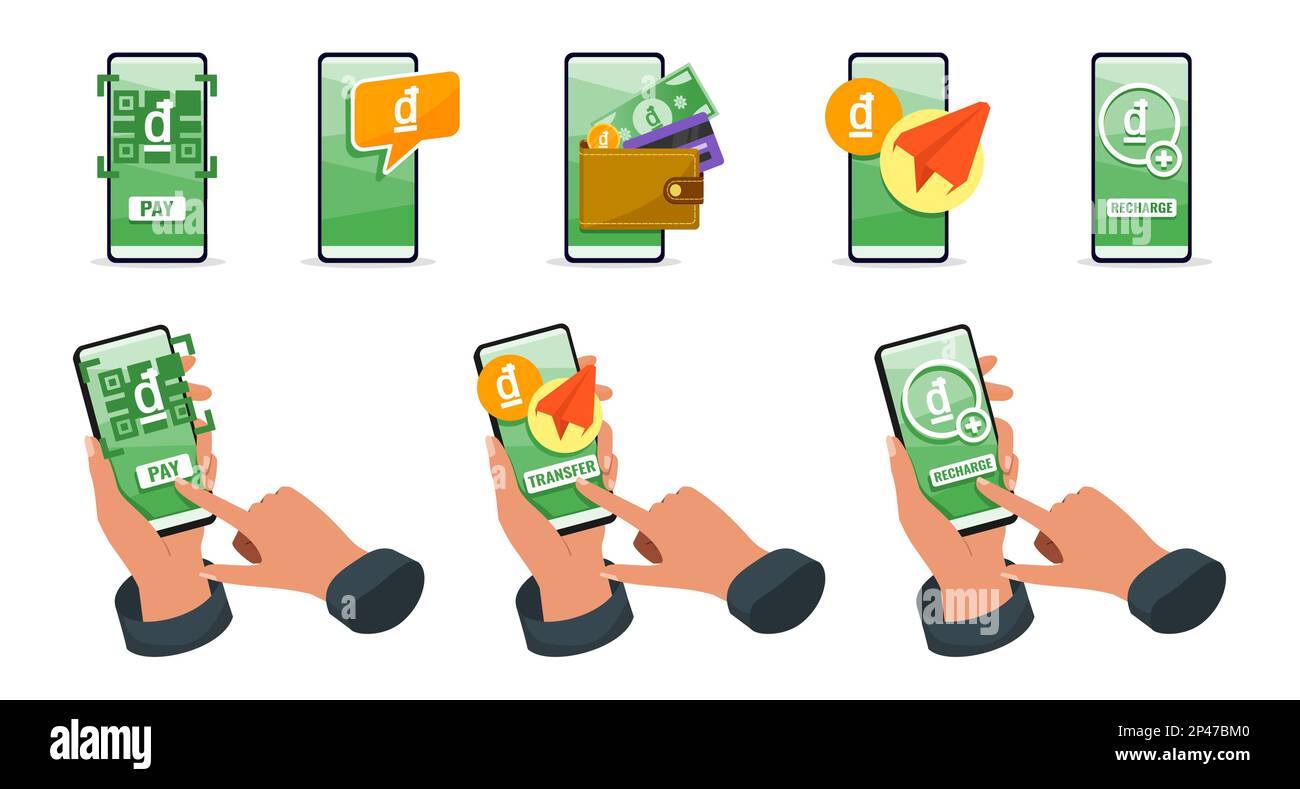 Online Mobile Banking with Vietnamese Dong Money Stock Vector Image
