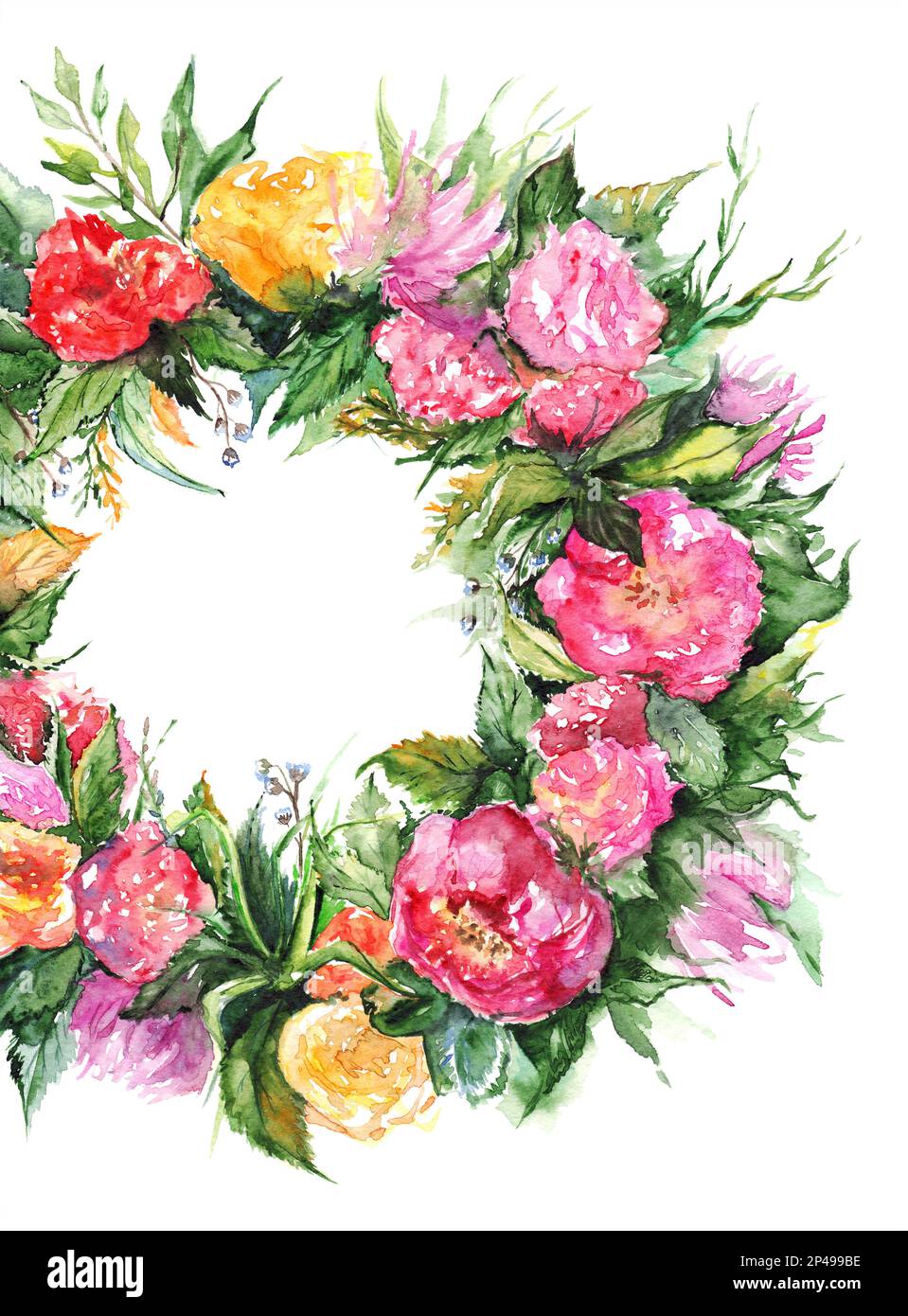 Watercolor peony flower floral romantic wreath frame illustration art ...