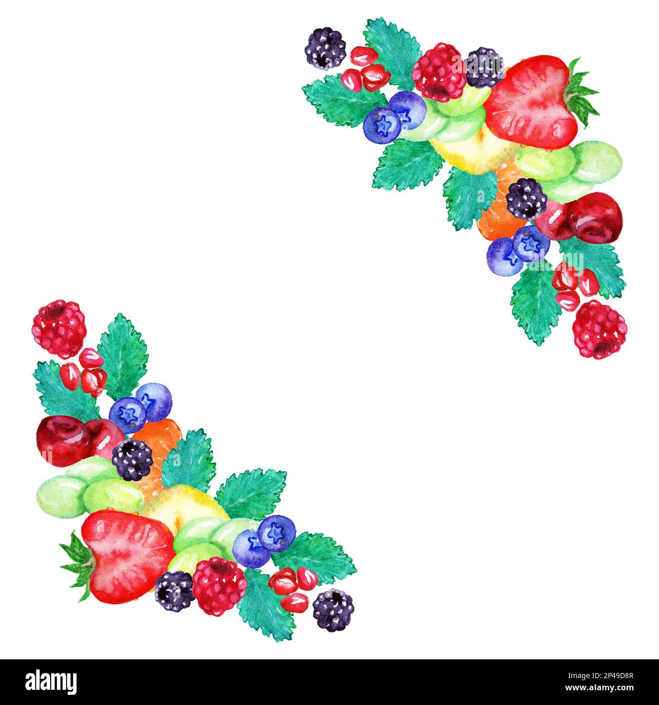 Watercolor fruit berry sweet summer frame border isolated art Stock ...
