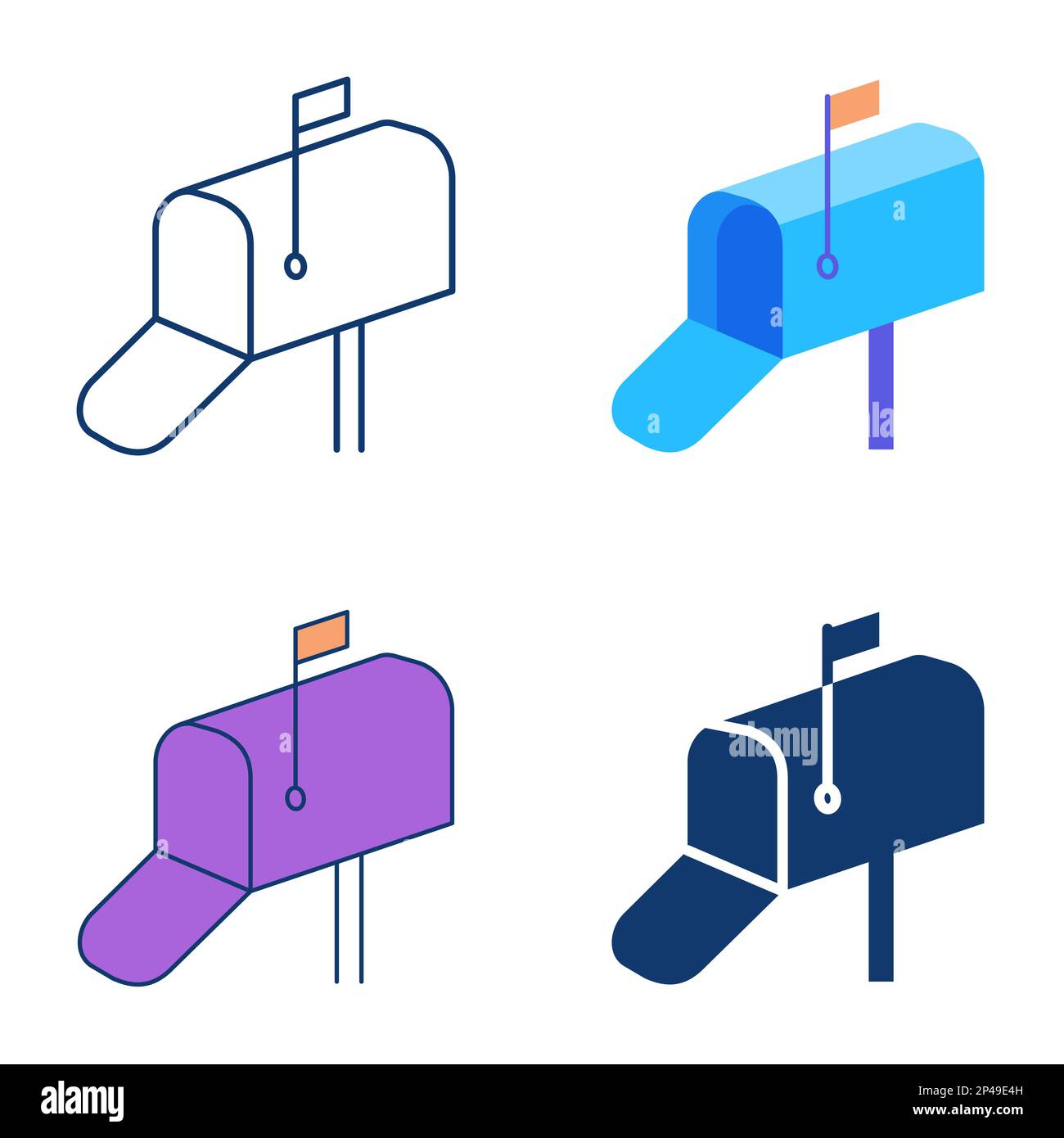 Open mailbox icon set in flat and line style. Post office box symbol