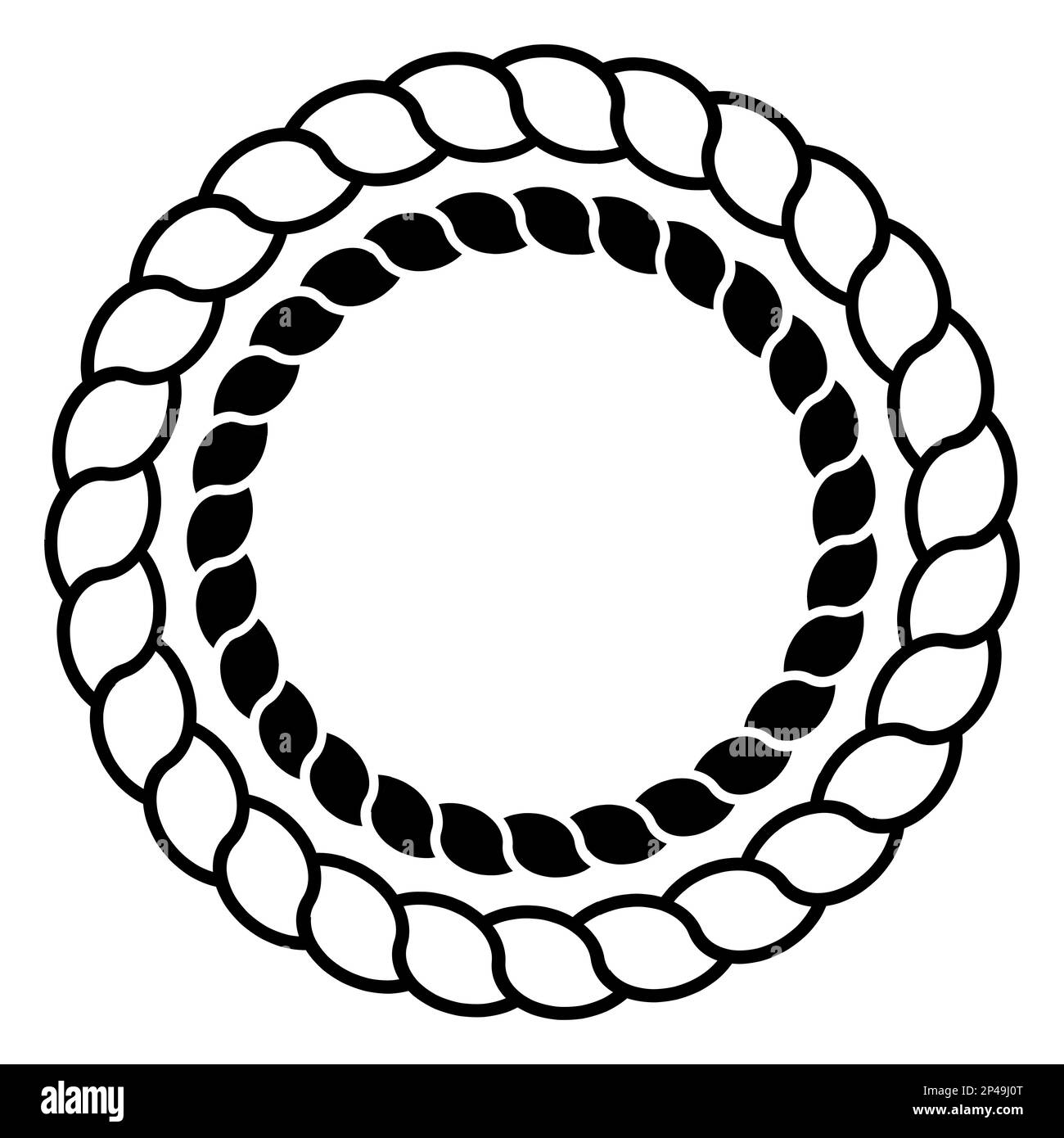 Monochrome black and white circle rope frame line art isolated set