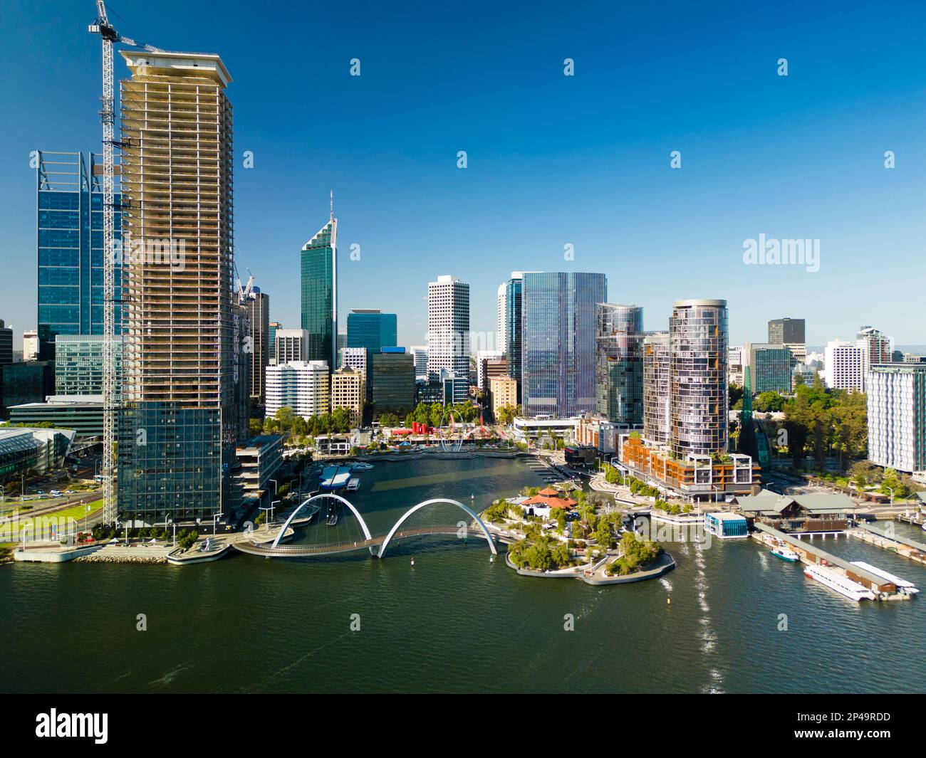 Aerial view of Elizabeth Quay of Perth city in daytime Stock Photo