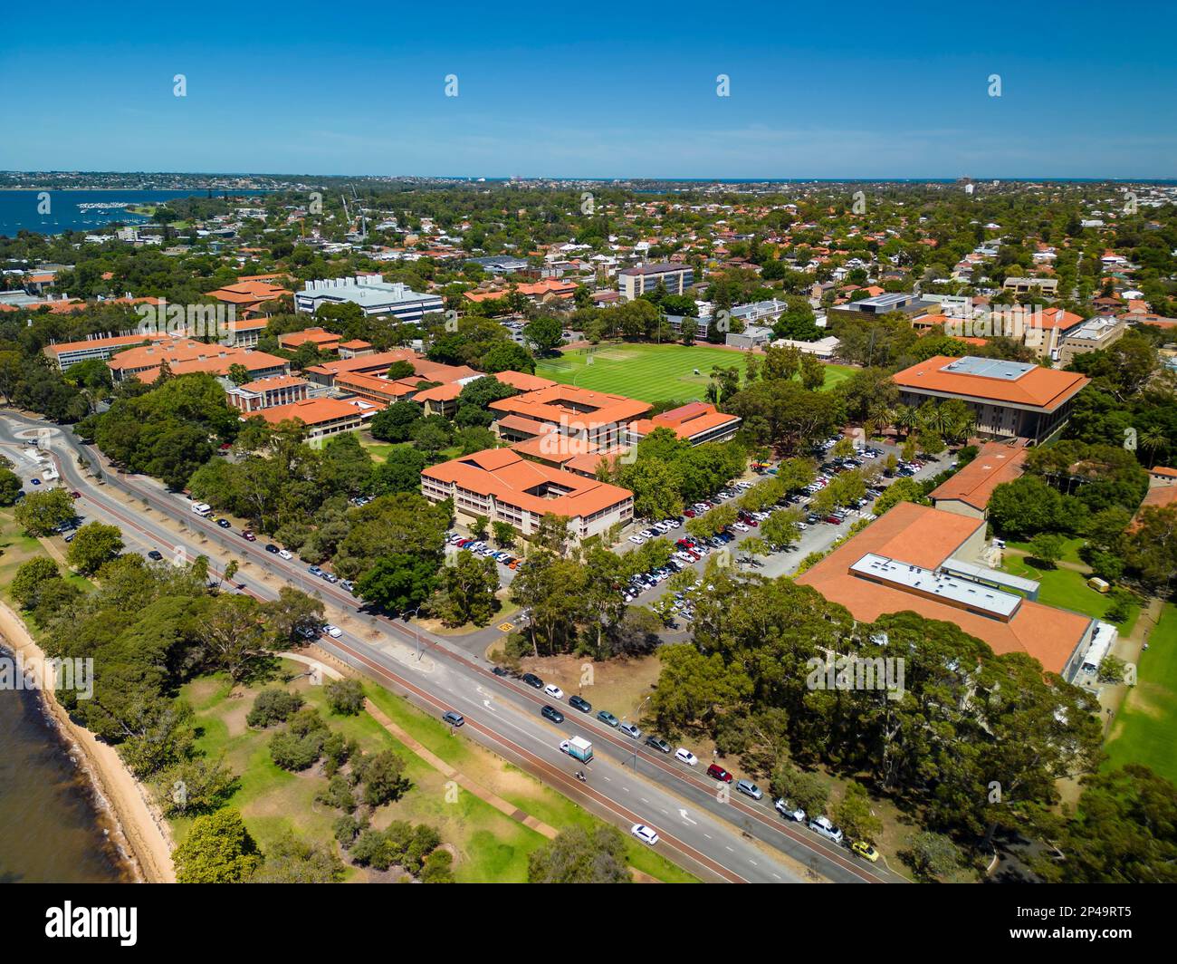 Aerial view of the campus of University of Western Australiain Perth Stock Photo