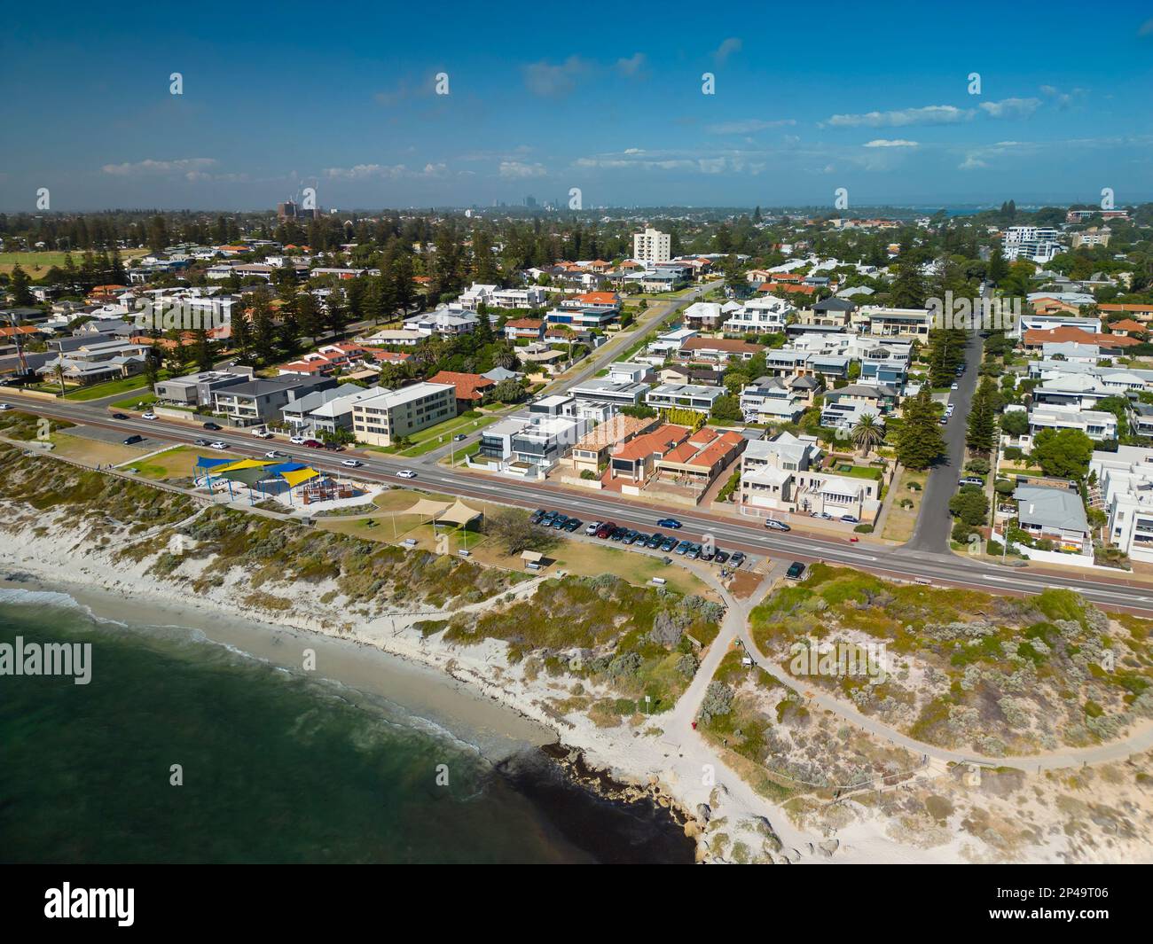 Aerial view of contemporary houses in the coastal suburb of Cottesloe in Perth, Australia Stock Photo