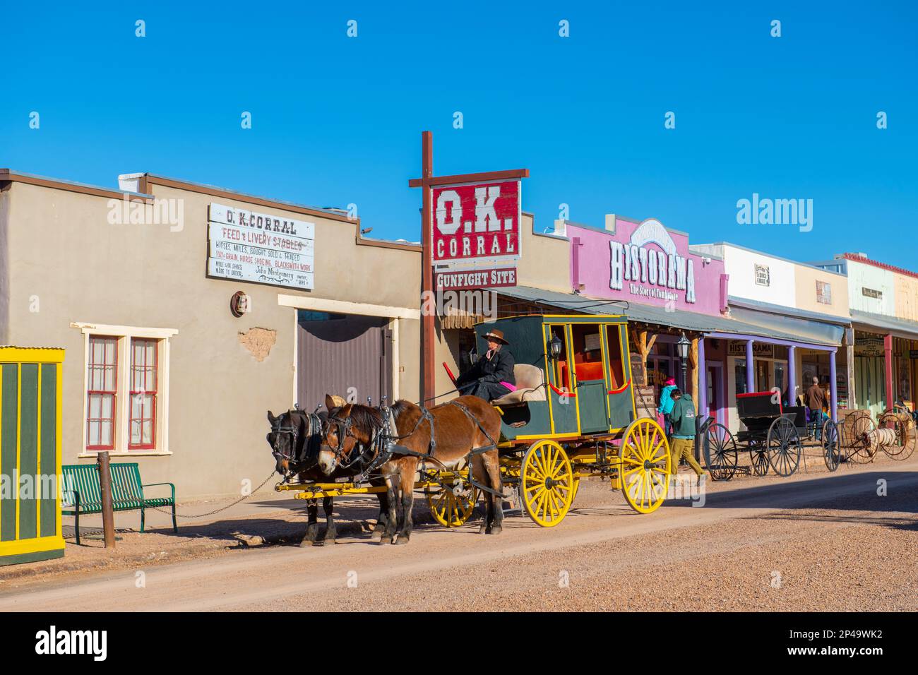 Horse drawn carriage on Old West style E Allen Street in downtown Tombstone, Arizona AZ, USA. Stock Photo