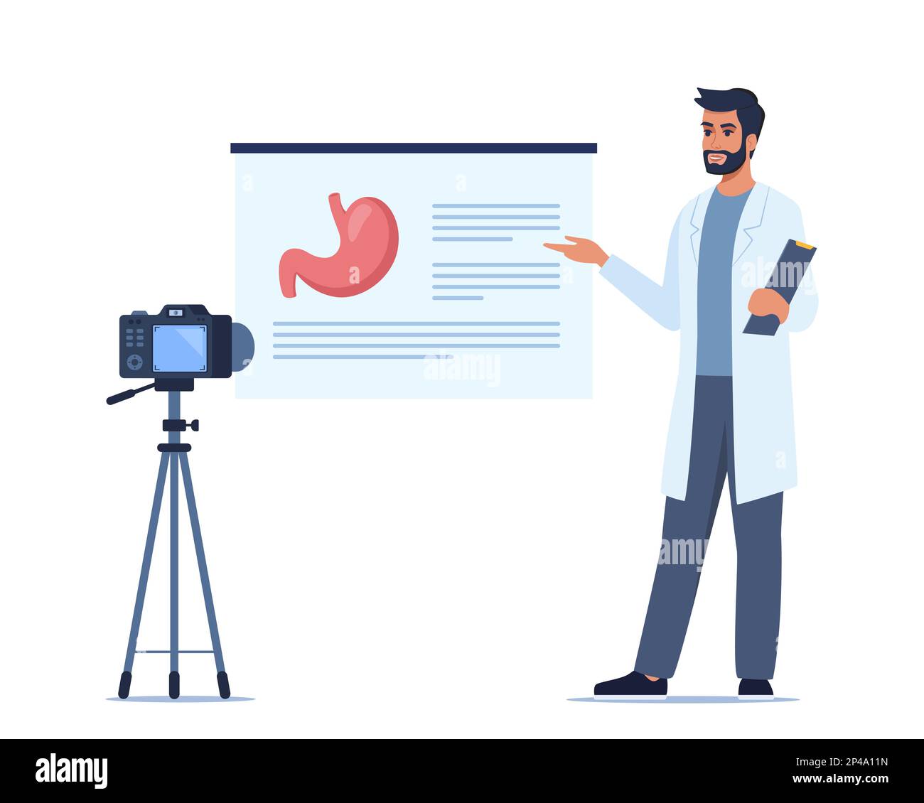 Doctor gives a training lecture about anatomy on camera. Doctor