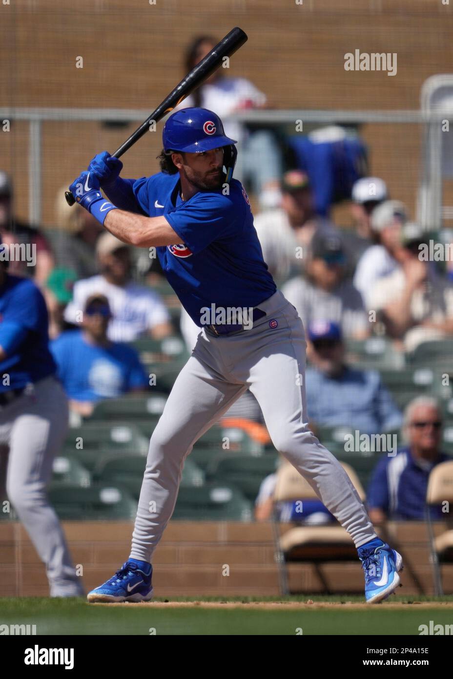 Chicago Cubs' Dansby Swanson (7) bats during a spring training