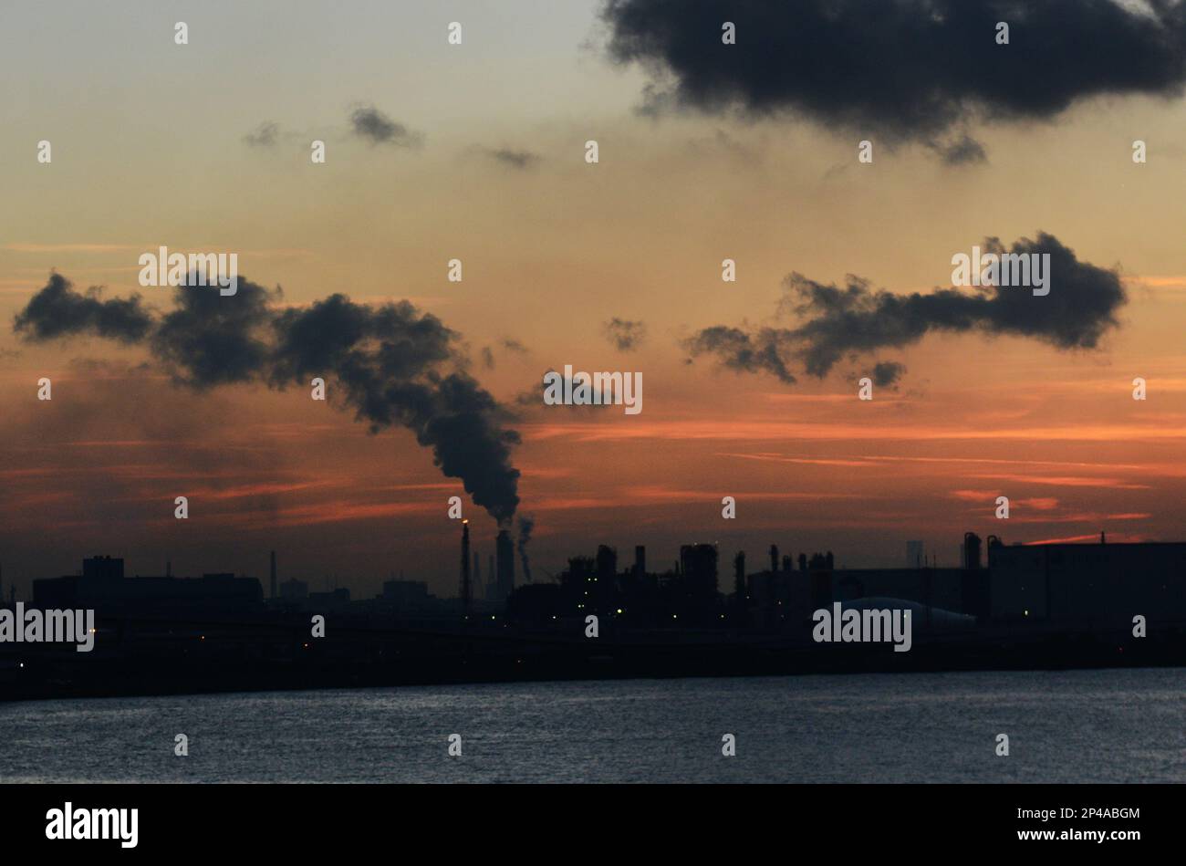 Industrial pollution near the Tokyo Bay in Japan. Stock Photo