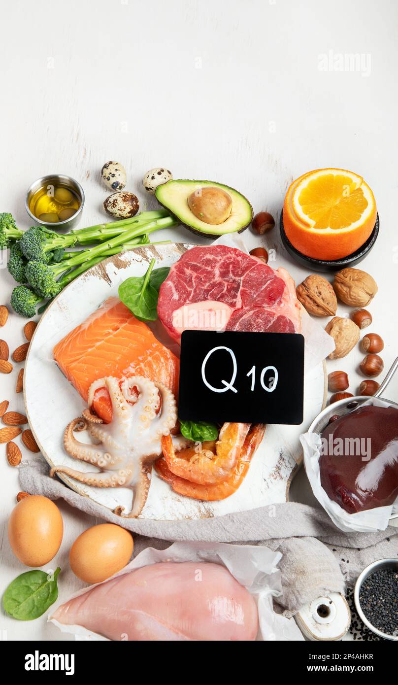 Composition with food contains coenzyme Q10, antioxidant, produce