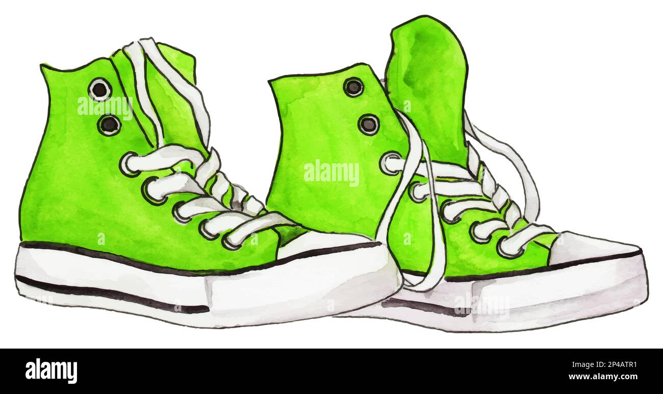 Watercolor Neon Green Sneakers Pair Shoes Isolated Vector Stock Vector watercolor-neon-green-sneakers-pair-shoes-isolated-vector-stock-vector