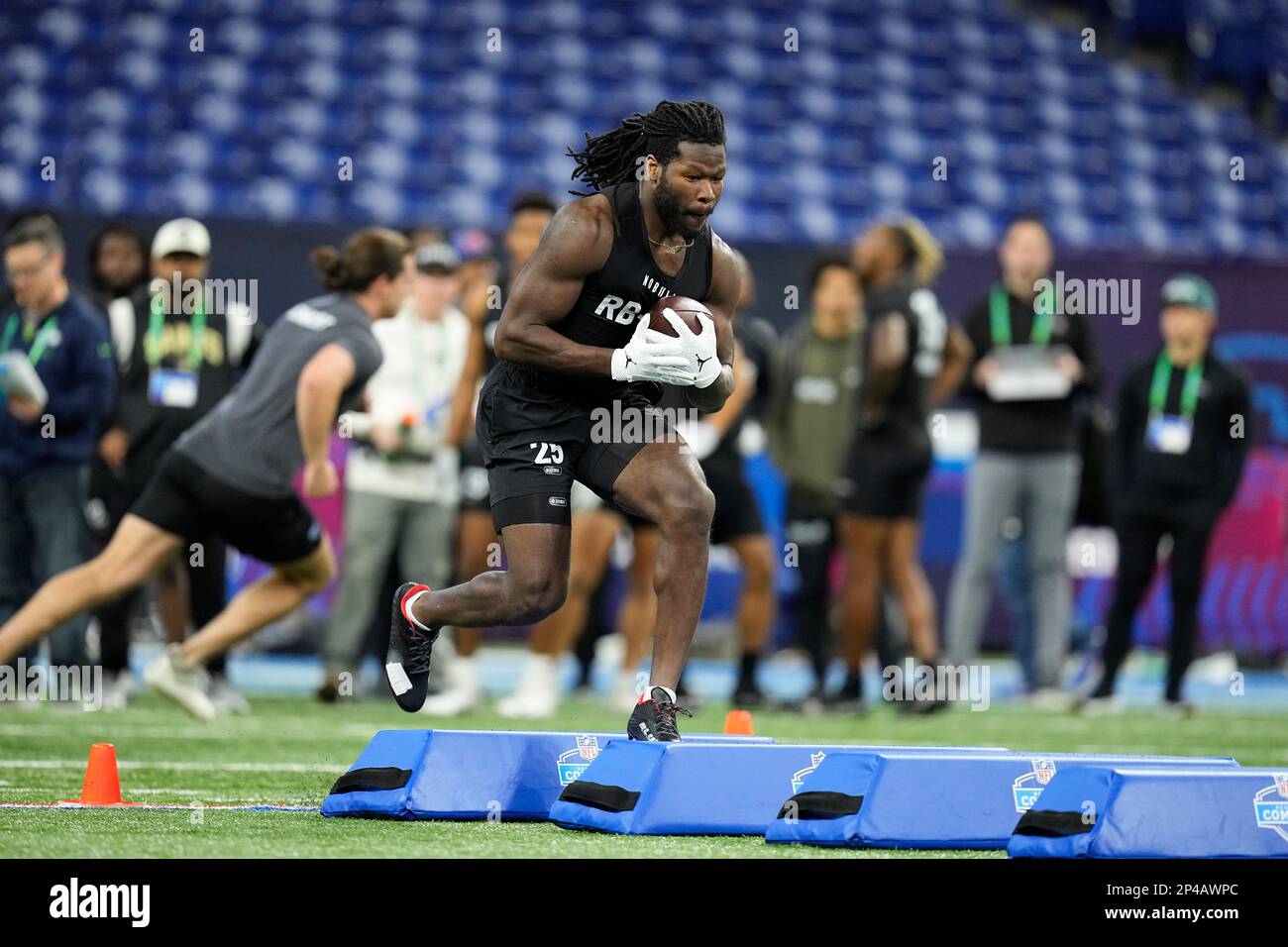 Texas Tech running back Sarodorick Thompson runs a drill at the NFL