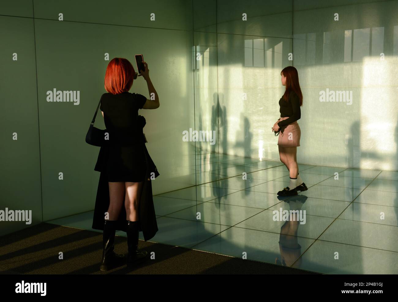 Enjoying the mirror hall on the top of the Skytree in Tokyo, Japan. Stock Photo