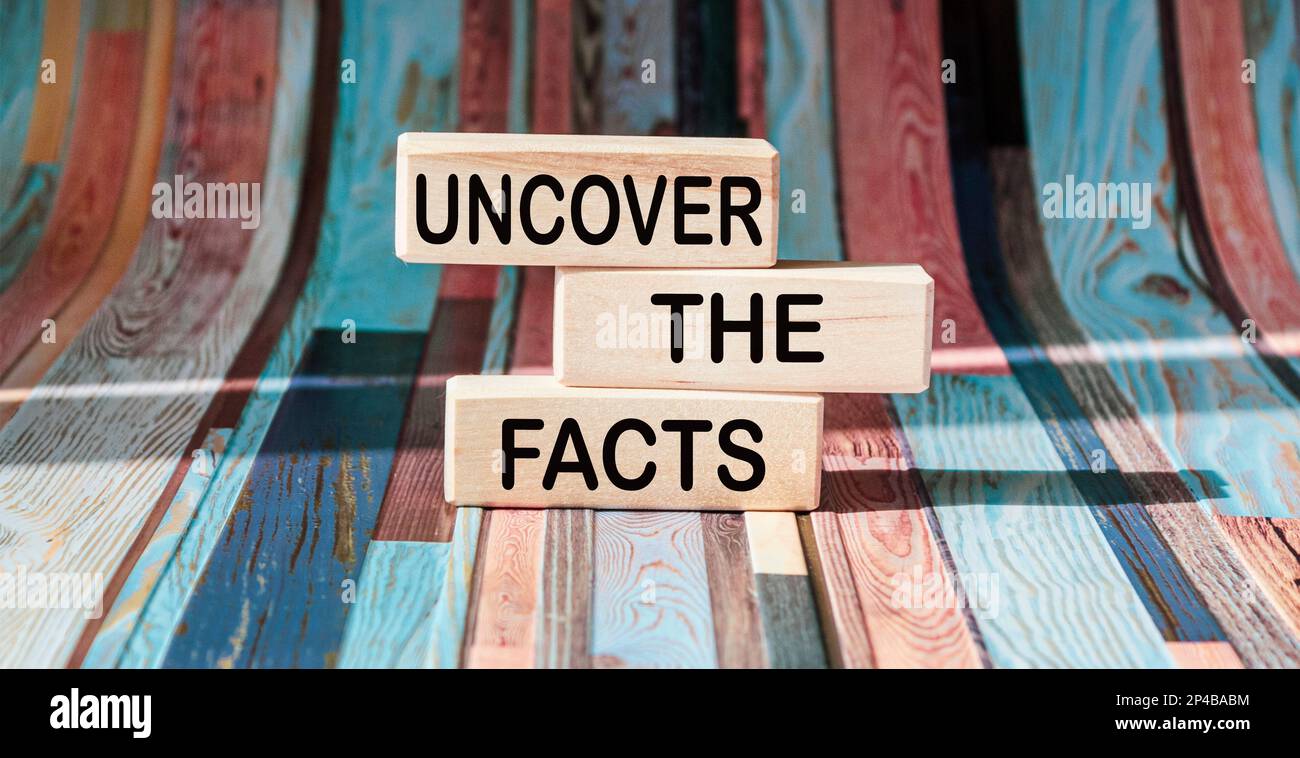 Reveal facts symbol. Concept words Reveal Facts on wooden blocks against beautiful vintage background. Business and reveal facts concept. Stock Photo