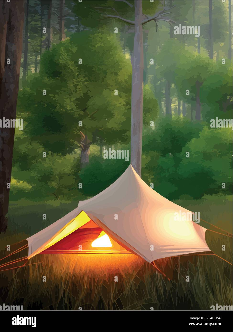 Camping tent, campfire and travel accessories. vector illustration