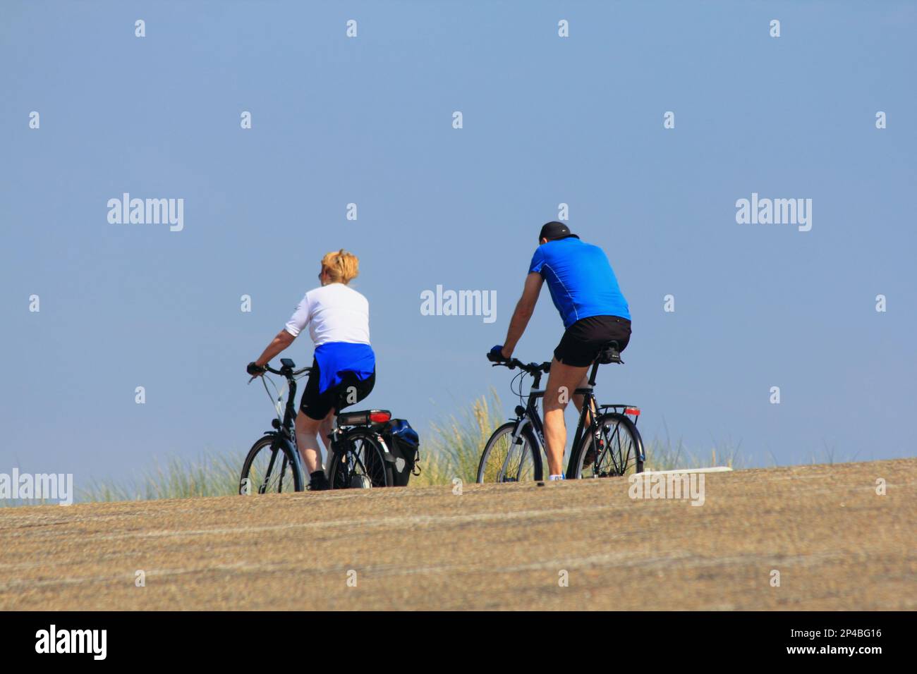 Brouwershaven, Netherlands August 22, 2015: Some cyclists at a ride in the nature Stock Photo