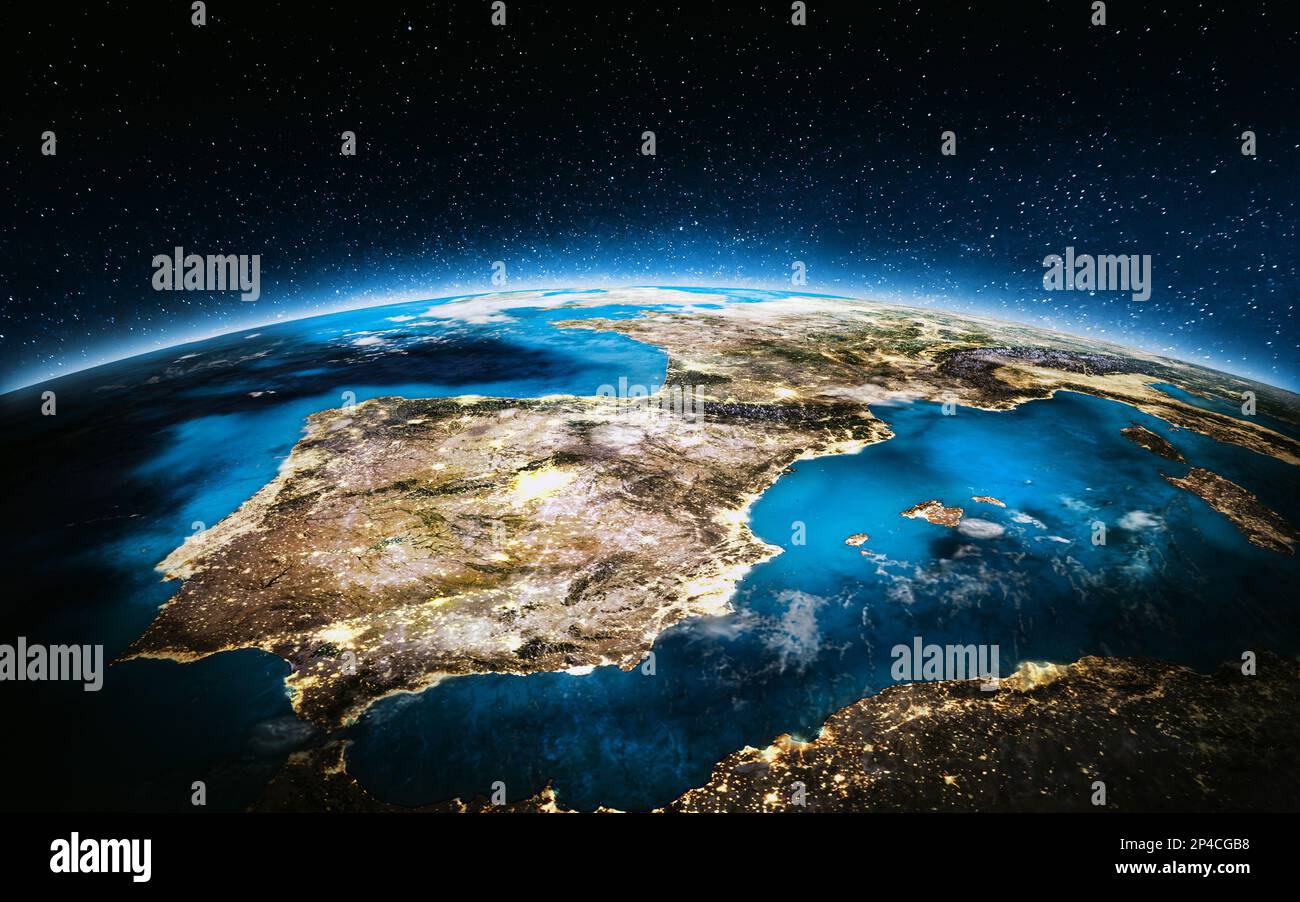 Europe - Spain. 3D Rendering. Elements of this image furnished by NASA ...