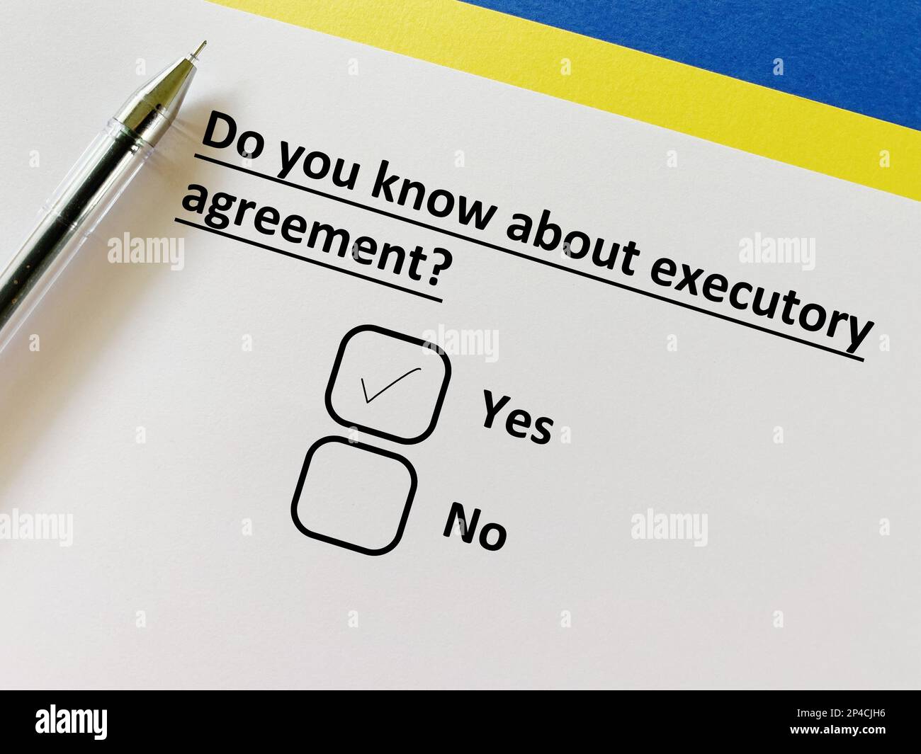 One person is answering question about agreement. He knows about executory agreement. Stock Photo