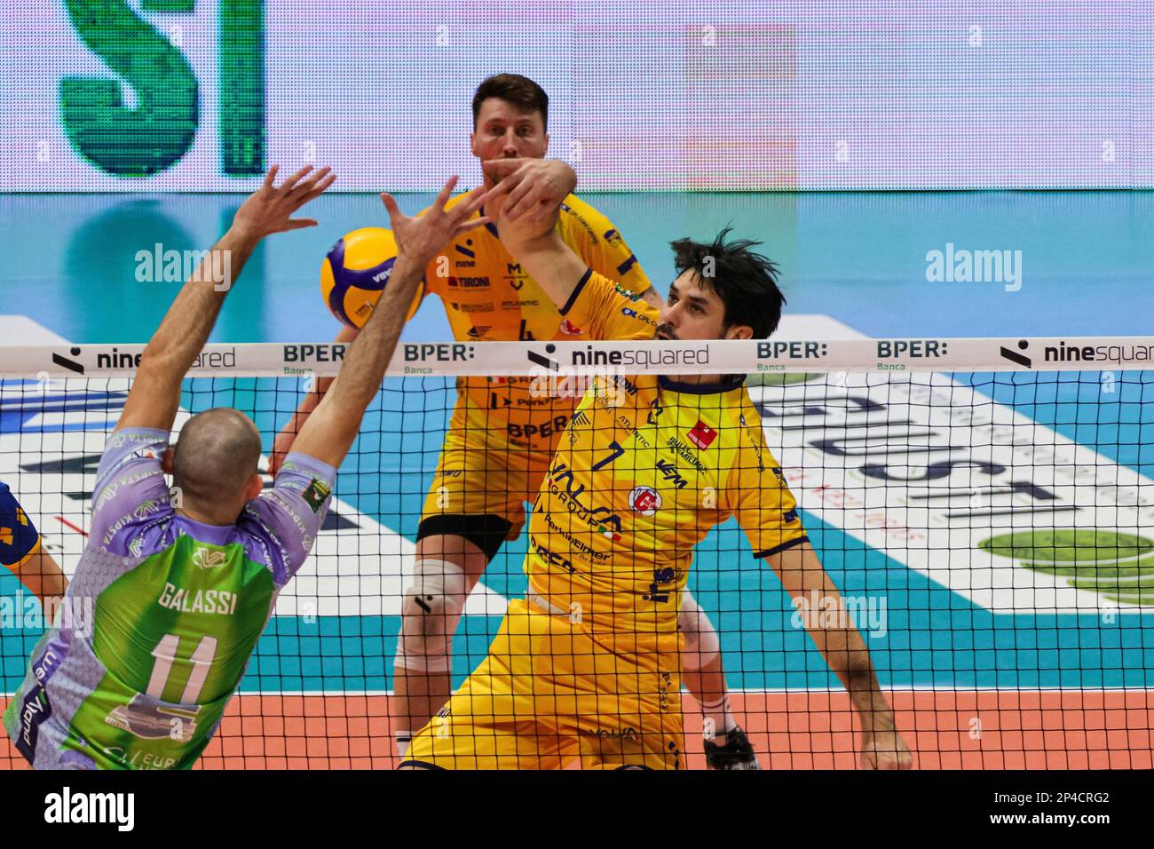 Dragan Stankovic and Gianluca Galassi (Valsa Group Modena)(Vero Volley Monza) In action during the match of SuperLega Volley Italian Championship seas Stock Photo