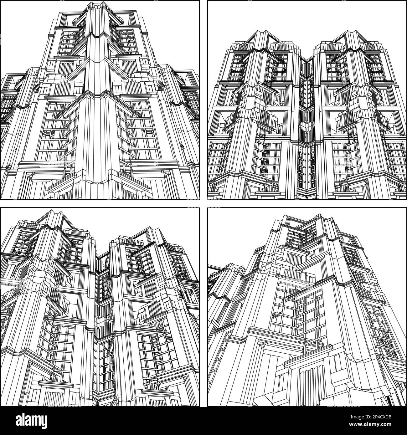 Abstract Art Deco Building Construction Structure Vector. Illustration