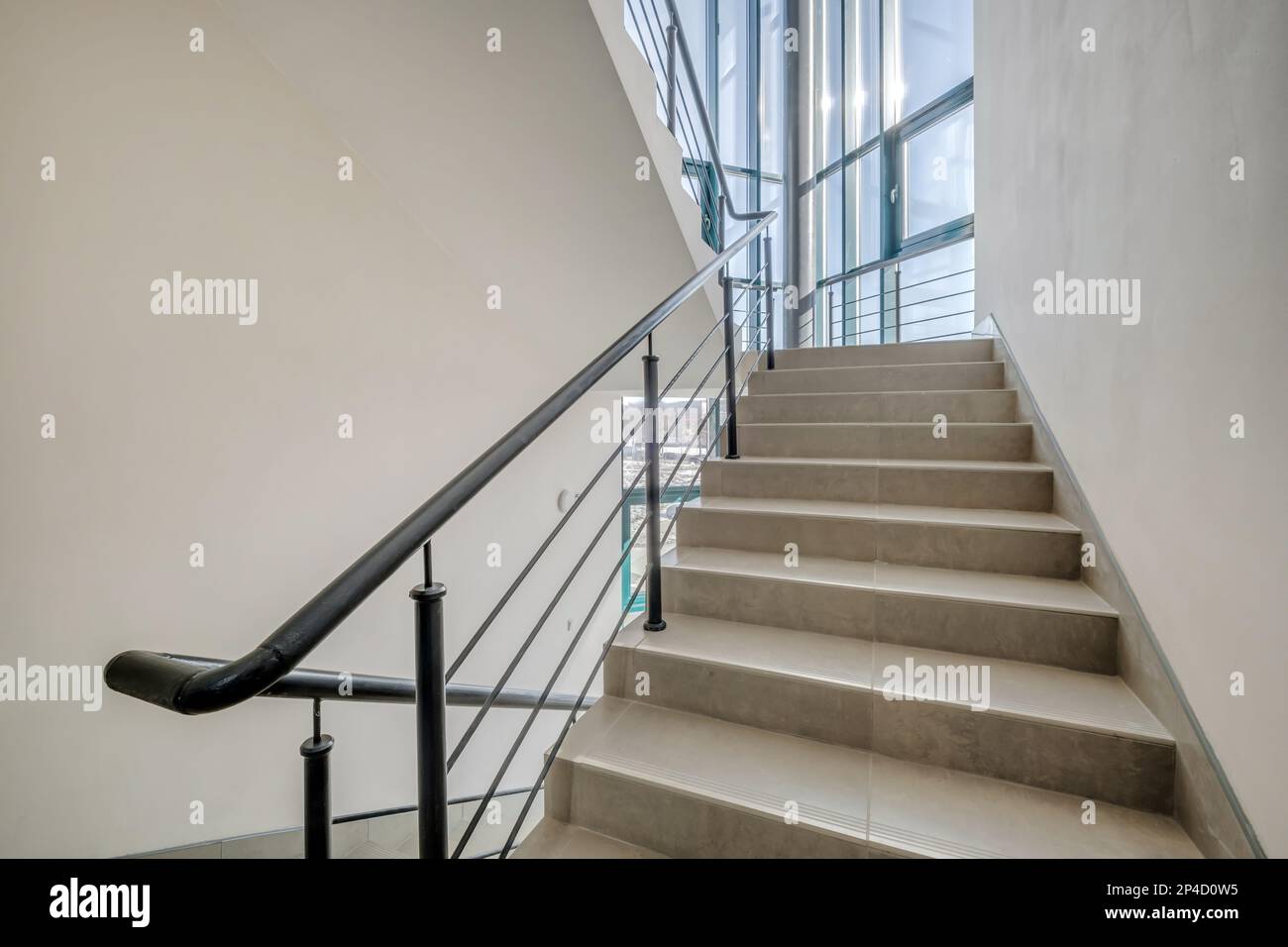 stairs  emergency and evacuation exit stair in up ladder in a new office building Stock Photo
