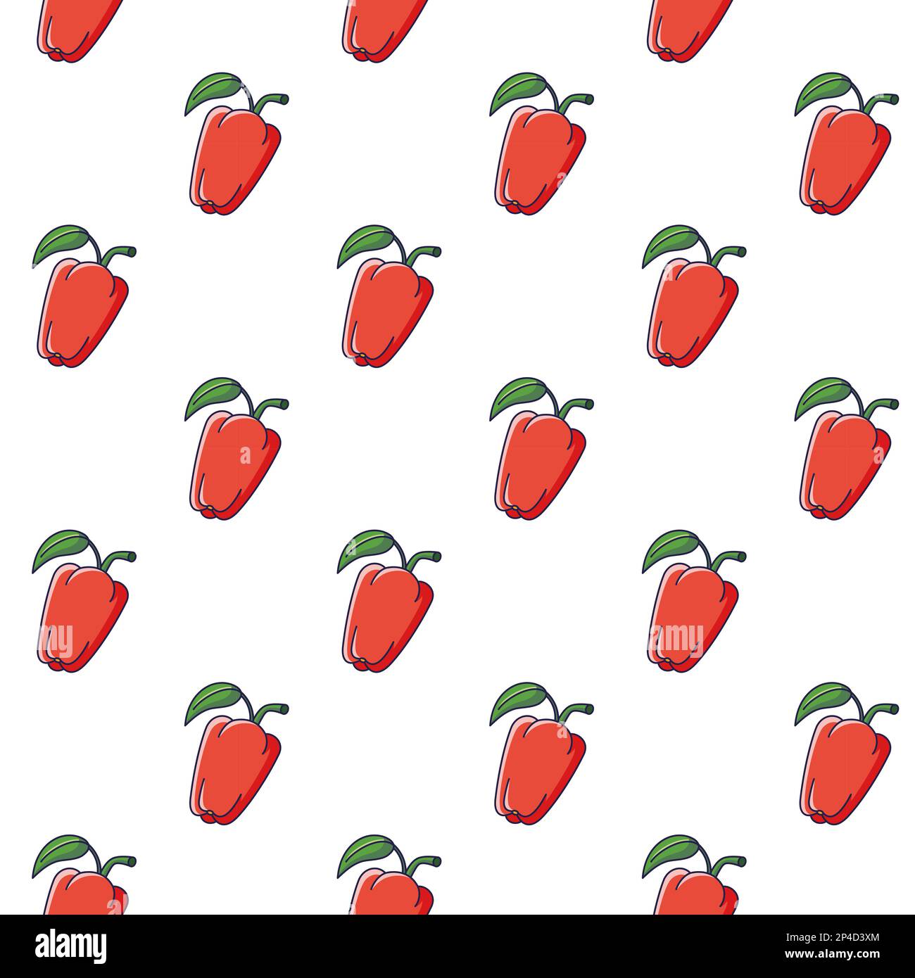 Cute Red Pepper seamless pattern in doodle style. Vector hand drawn ...