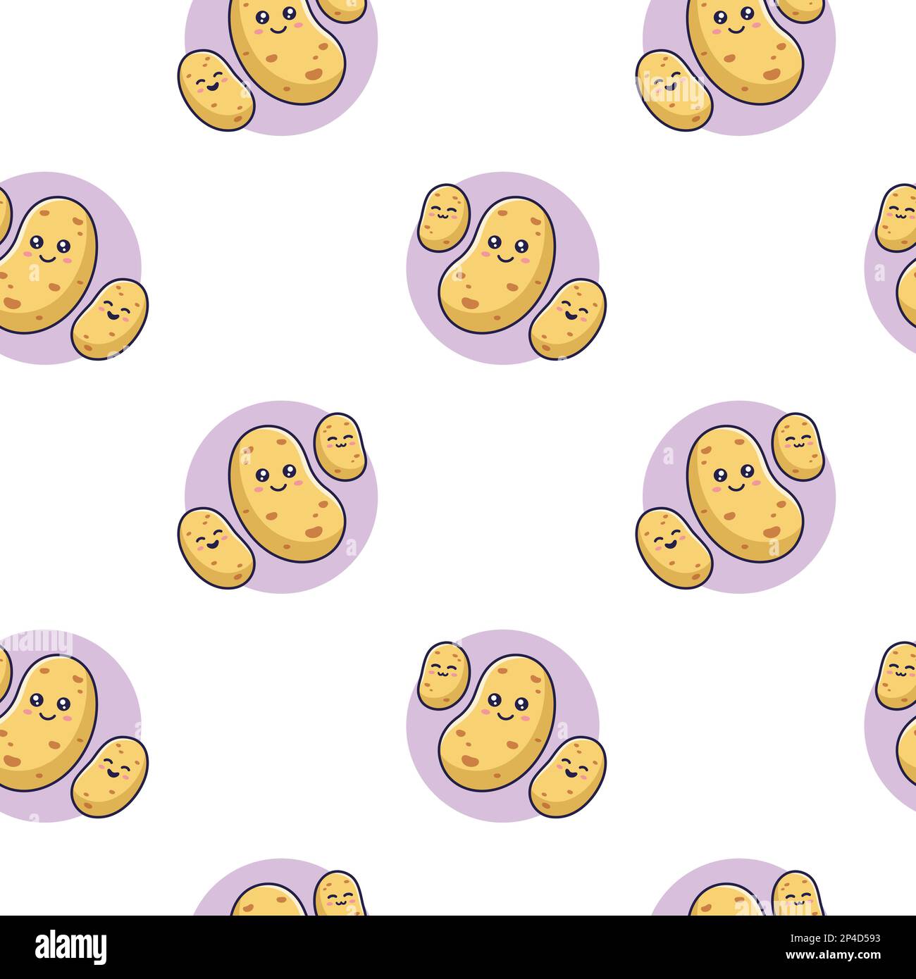 Cute Kawaii Potato seamless pattern in doodle style. Vector hand drawn