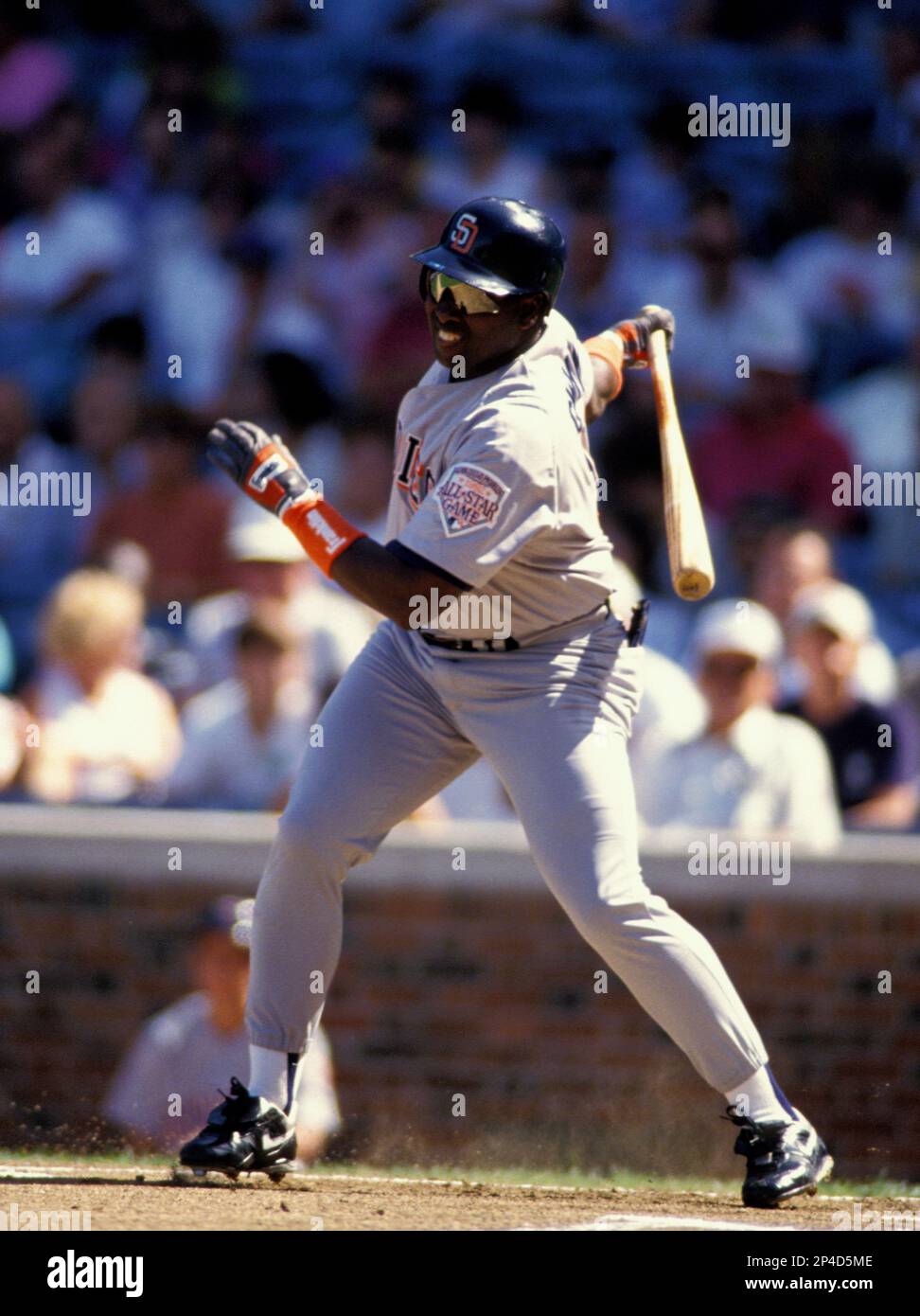 Tony Gwynn of the San Diego Padres bats against the Chicago Cubs