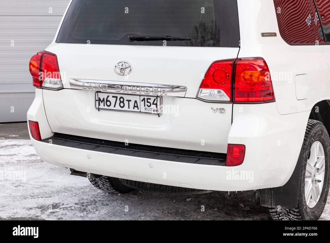 Novosibirsk, Russia - 04.03.2023: Rear view of Toyota Land Cruiser 200