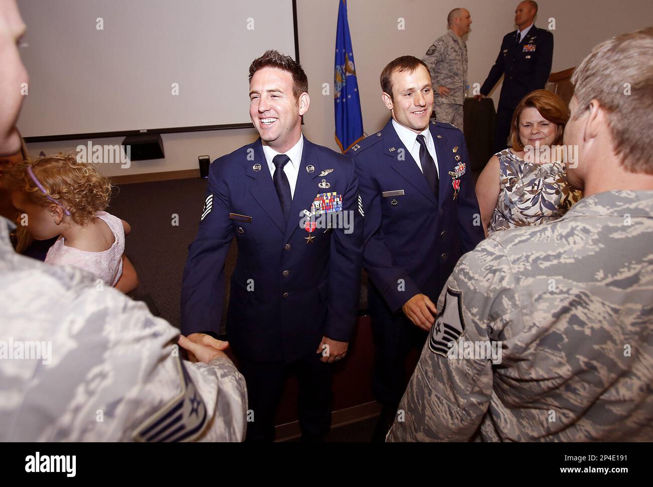 Technical Sgt. Brandon Daugherty, left, and Capt. Kevin Epstein are