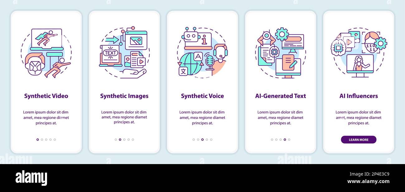 Synthetic media types onboarding mobile app screen Stock Vector Image ...