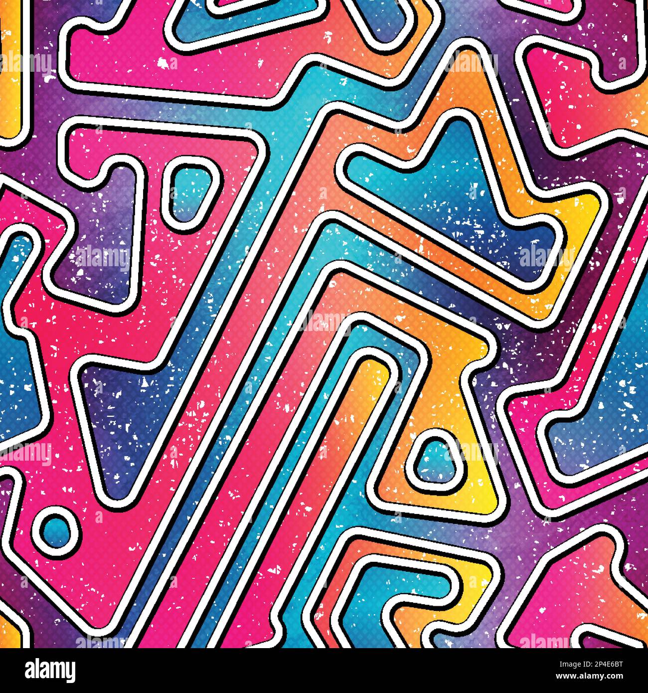 Bright geometric seamless pattern with grunge effect. Stock Vector