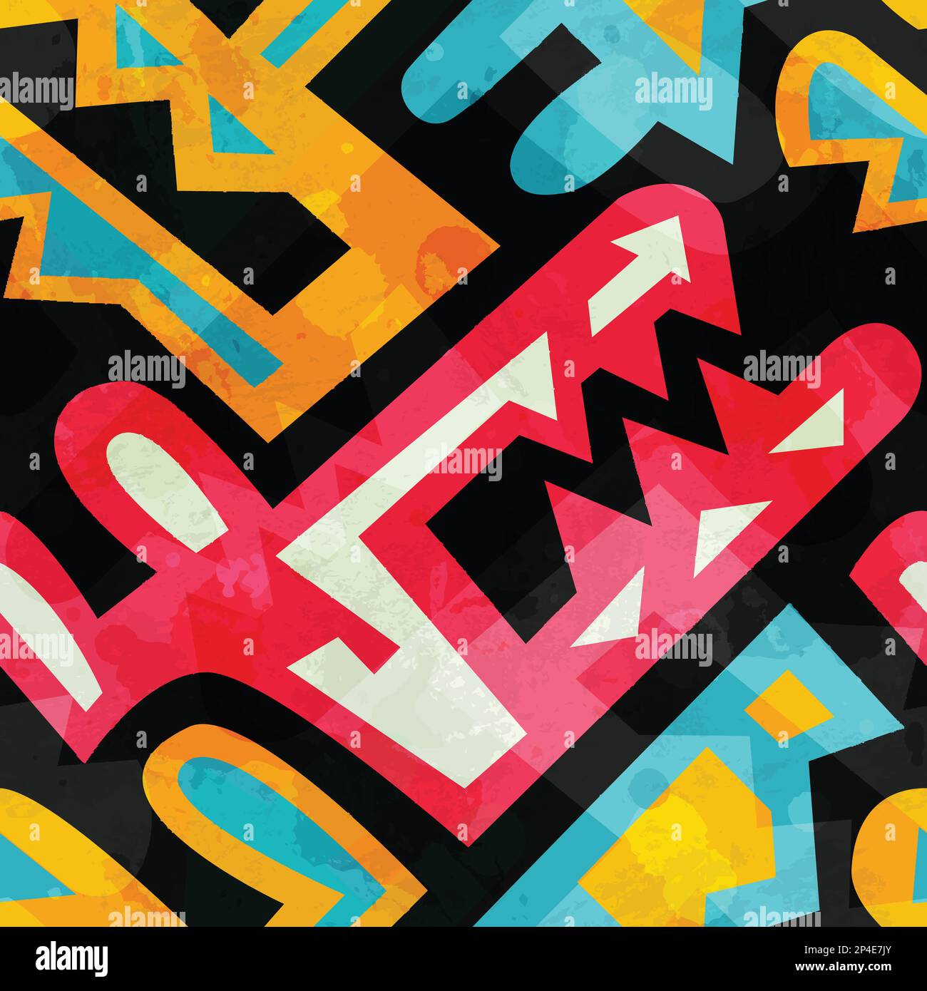 Graffiti seamless pattern with grunge effect. Stock Vector