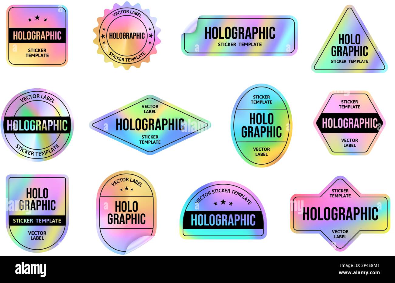 Holographic foil sticker Holo emblem tags templates with iridescent